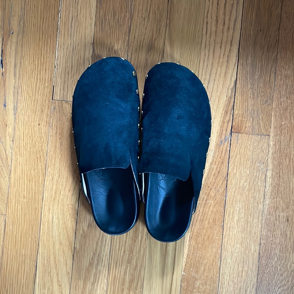 J. Crew Black Suede Gold Studded Clogs